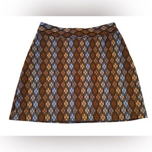 Retro Geometric Print Mini Skirt by Soda Blu Size Medium Back Zip Academia Vntg